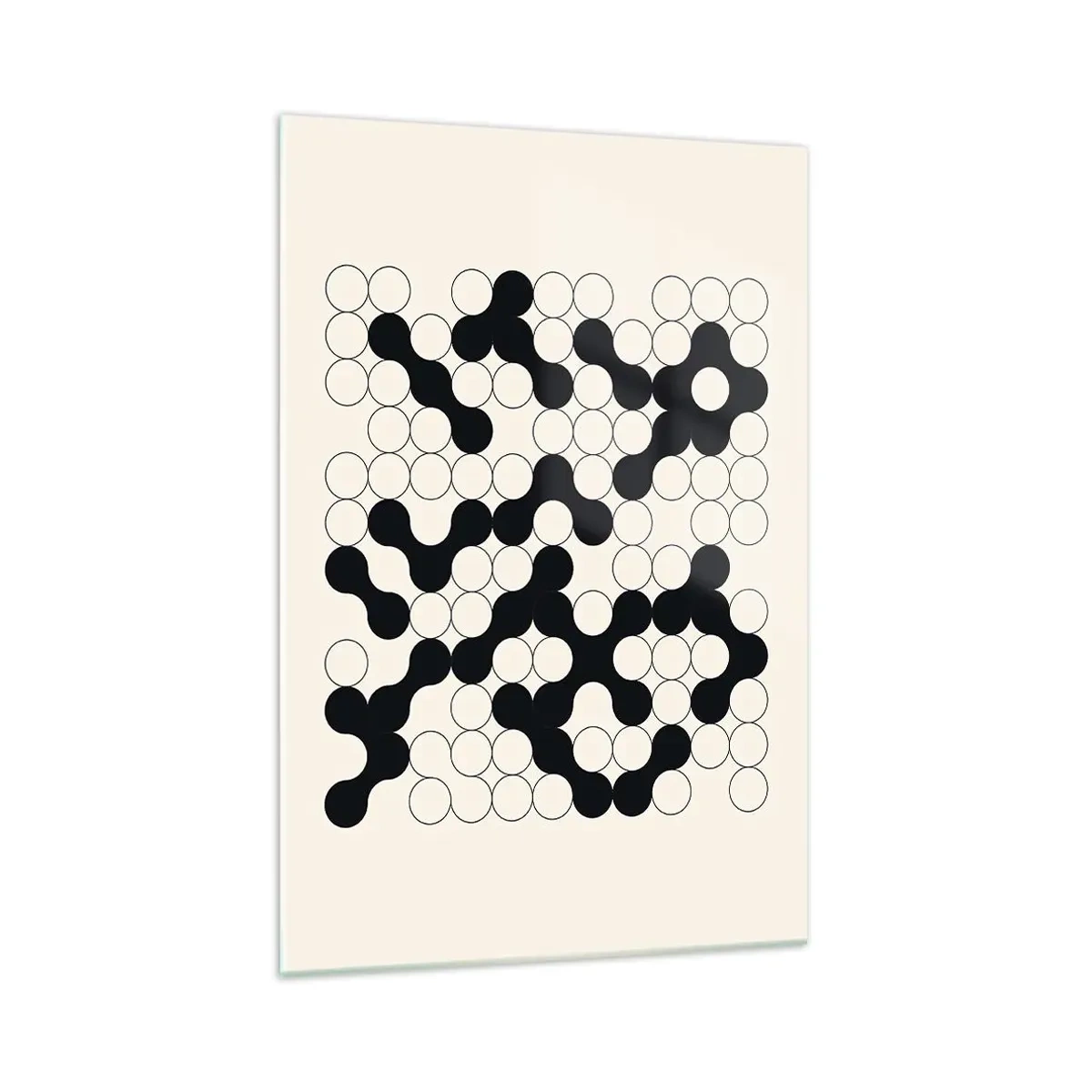Impression sur verre - Image sur verre - Motifs noirs et blancs avec des cercles sur fond clair - 70x100cm - Jeu chinois – variation - Décoration murale moderne pour le salon et la chambre ARTTOR