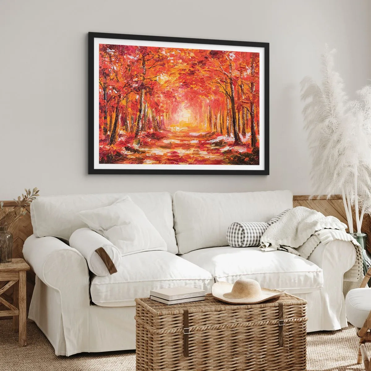 Affiche dans un cadre noir - Poster - Forêt d'automne aux tons cuivrés et dorés - 70x50cm - Forêt de cuivre - Décoration murale moderne pour le salon et la chambre ARTTOR