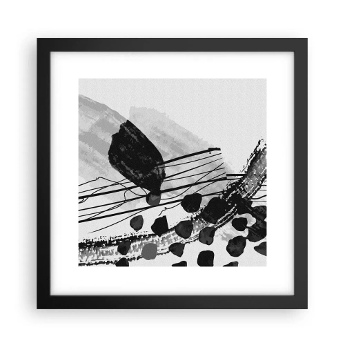 Affiche dans un cadre noir - Poster - Abstraction organique noir et blanc - 30x30 cm