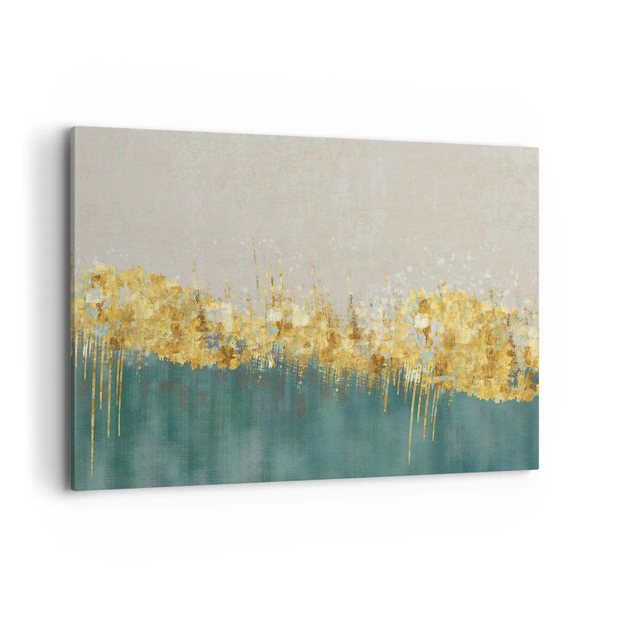 Impression sur toile - Image sur toile - Des accents dorés sur un fond vert-beige - 120x80cm - La frontière dorée - Décoration murale moderne pour le salon et la chambre ARTTOR