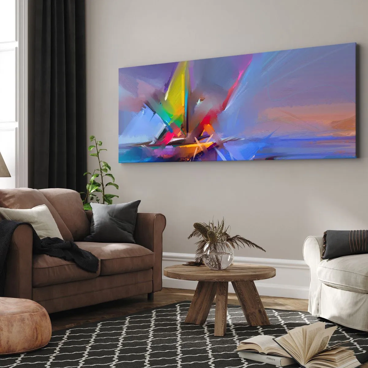 Impression sur toile - Image sur toile - Composition abstraite aux couleurs intenses - 120x50cm - Hélices comme un oiseau - Décoration murale moderne pour le salon et la chambre ARTTOR