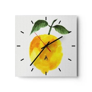Horloge murale - Pendule murale - Citron aquarelle avec des feuilles vertes sur fond clair - 30x30cm - Comment reconnaitre le goût du soleil - Décoration murale moderne pour le salon et la chambre ARTTOR