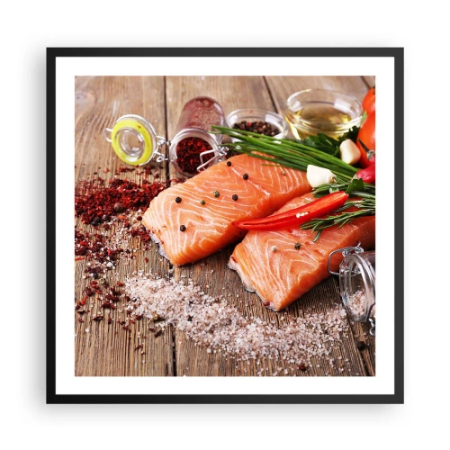 Affiche dans un cadre noir - Poster - Aventure norvégienne dans la cuisine - 60x60 cm