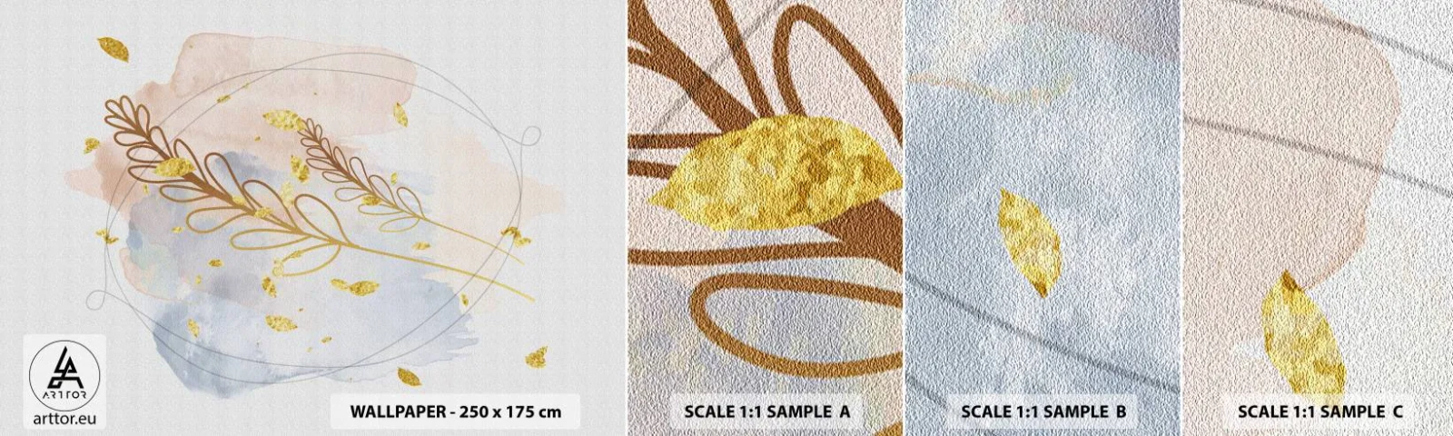 Échantillon De Papier Peint Standard Eco - Explosion d'or - Brillant, Minimaliste, Moderne - 100x30 cm