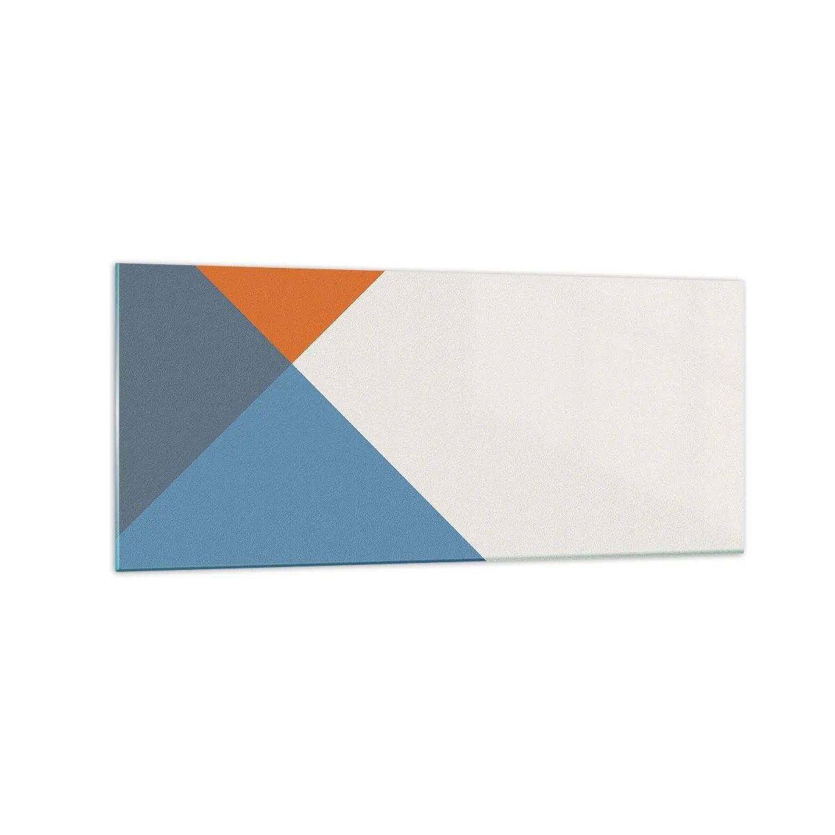 Impression sur verre - Image sur verre - Triangles géométriques dans les tons de bleu et d'orange - 120x50cm - Sous cette angle.... - Décoration murale moderne pour le salon et la chambre ARTTOR