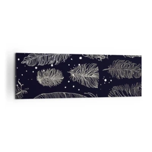 Impression sur toile - Image sur toile - Plumes blanches délicates sur fond bleu marine - 160x50cm - Toile de plumes - Décoration murale moderne pour le salon et la chambre ARTTOR