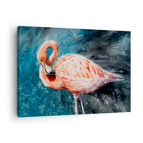 Impression sur toile - Image sur toile - Un flamant rose sur un fond bleu aquarelle - 70x50cm - Décoratif par nature - Décoration murale moderne pour le salon et la chambre ARTTOR