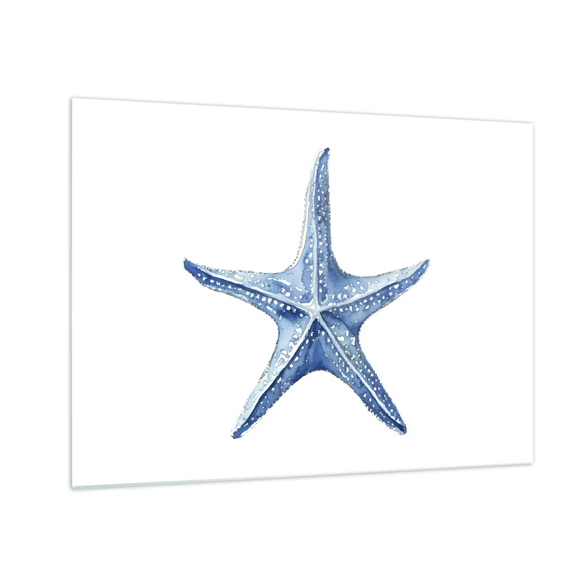 Impression sur verre - Image sur verre - Étoile de mer bleue sur fond blanc dans un style aquarelle - 70x50cm - Étoile de mer - Décoration murale moderne pour le salon et la chambre ARTTOR