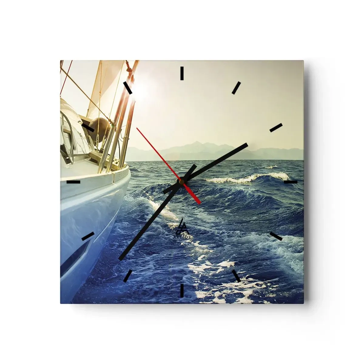 Horloge murale - Pendule murale - Un yacht en pleine mer avec vue sur les vagues - 30x30cm - Suite à l'aventure - Décoration murale moderne pour le salon et la chambre ARTTOR