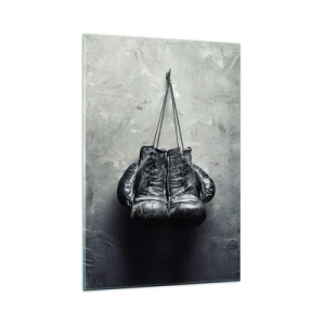 Impression sur verre - Image sur verre - De vieux gants de boxe contre le mur - 80x120cm - Un temps pour se battre et un temps pour la paix - Décoration murale moderne pour le salon et la chambre ARTTOR