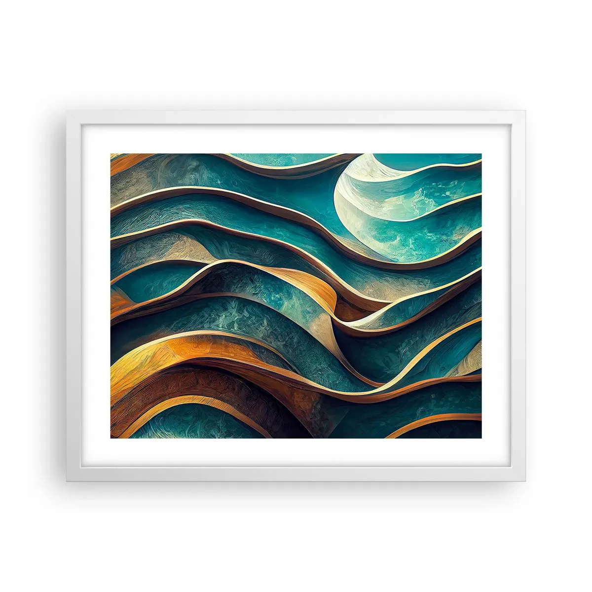 Affiche dans un cadre blanc - Poster - Méandres de bleu - 50x40 cm