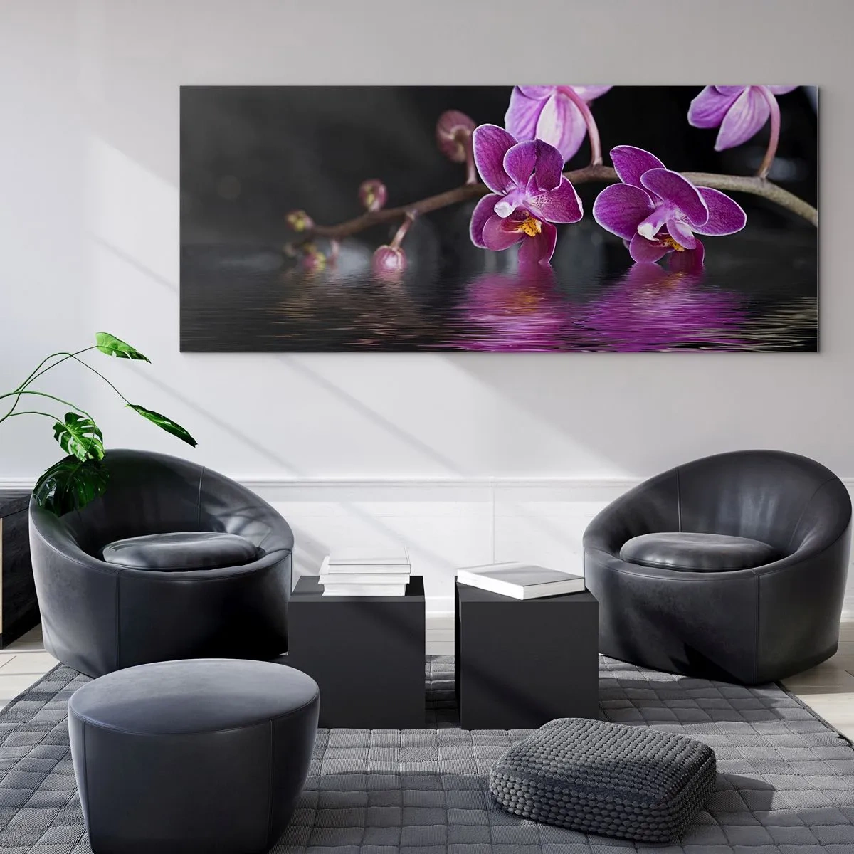 Impression sur verre - Image sur verre - Reflet lilas de la beauté - 90x30 cm