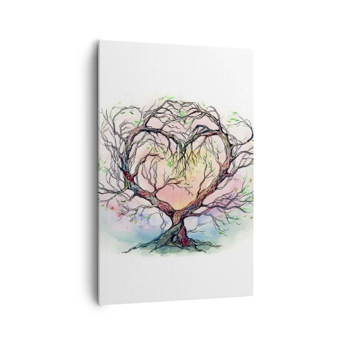 Impression sur toile - Image sur toile - Un arbre en forme de cœur sur un fond de couleurs pastel délicates - 80x120cm - Ensemble contre les tempêtes - Décoration murale moderne pour le salon et la chambre ARTTOR