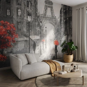 Papier Peint Photo Premium Sand - Tous les chemins mènent à elle - Ville, Paris, tour Eiffel - 200x140 cm