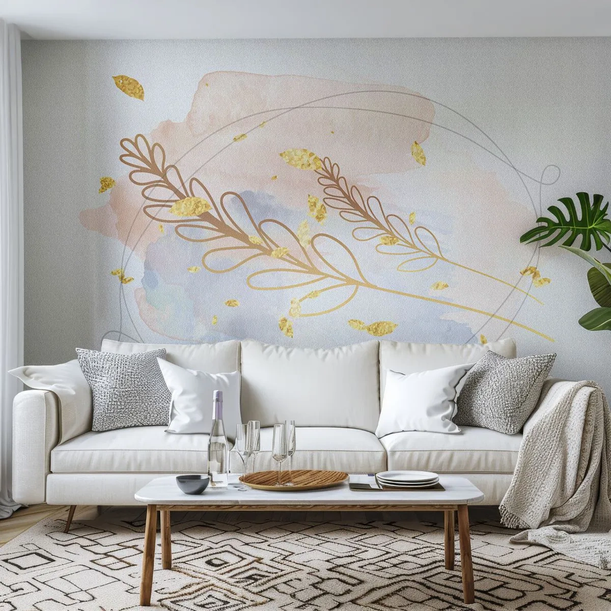 Papier Peint Photo Premium Canvas - Explosion d'or - Brillant, Minimaliste, Moderne - 400x280 cm