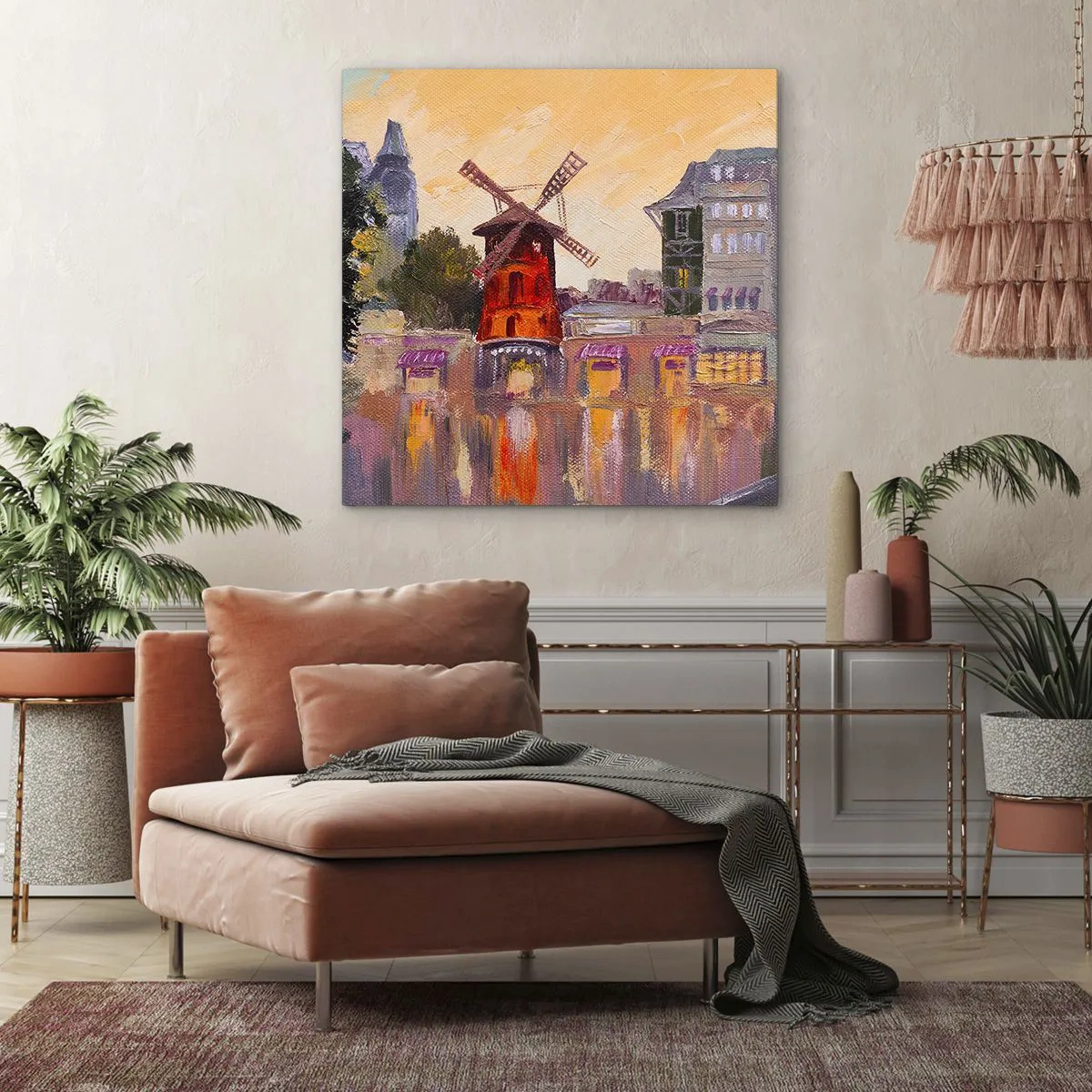 Impression sur toile - Image sur toile - Icones parisiennes – le Moulin rouge - 60x60 cm