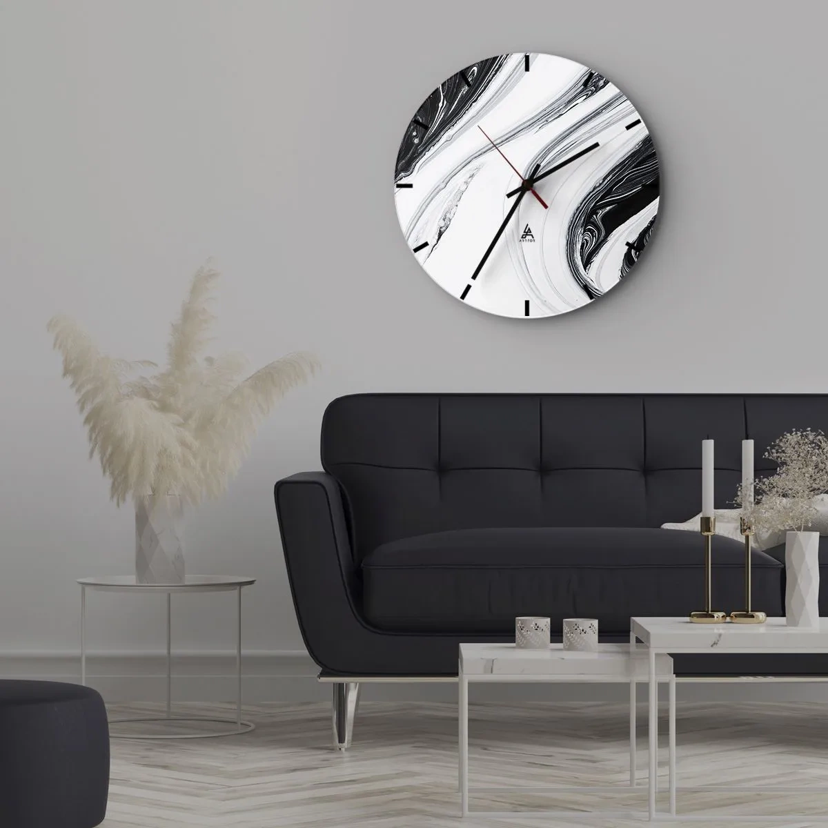 Horloge murale - Pendule murale - Des lignes noires et blanches abstraites créent un motif fluide et contrasté. - 30x30cm - Une combinaison d'opposés - Décoration murale moderne pour le salon, la cuisine et la chambre ARTTOR