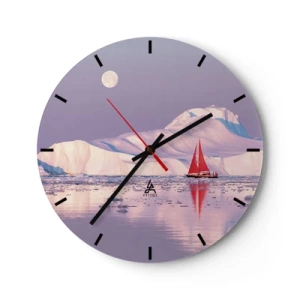 Horloge murale - Pendule murale - Un voilier avec des icebergs en arrière-plan au clair de lune - 30x30cm - La chaleur de la voile, le froid de la glace - Décoration murale moderne pour le salon, la cuisine et la chambre ARTTOR