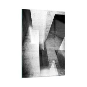 Impression sur verre - Image sur verre - Formes géométriques en béton dans des tons noirs et blancs - 50x70cm - Structure de l'espace - Décoration murale moderne pour le salon et la chambre ARTTOR