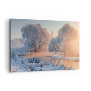 Impression sur toile - Image sur toile - Paysage d'hiver avec des arbres enneigés et un coucher de soleil - 100x70cm - Tout dans le soleil brille en cristal - Décoration murale moderne pour le salon et la chambre ARTTOR