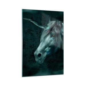 Impression sur verre - Image sur verre - Une licorne magique dans une forêt mystérieuse et sombre aux couleurs fantastiques. - 80x120cm - Dans une forêt de conte de fées - Décoration murale moderne pour le salon et la chambre ARTTOR