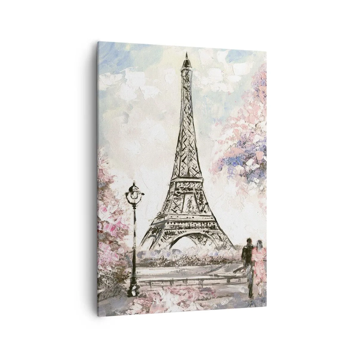 Impression sur toile - Image sur toile - La Tour Eiffel entourée d'arbres en fleurs - 70x100cm - Balade d'avril à Paris - Décoration murale moderne pour le salon et la chambre ARTTOR
