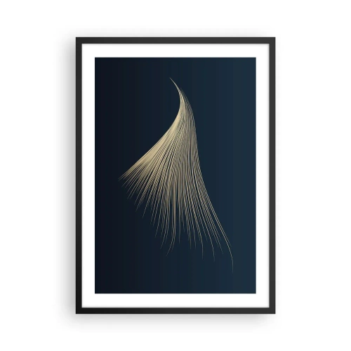 Affiche dans un cadre noir - Poster - Une forme abstraite dorée ressemblant à une mèche de cheveux sur un fond bleu marine. - 50x70cm - Comme les cheveux d'un ange - Décoration murale moderne pour le salon et la chambre ARTTOR