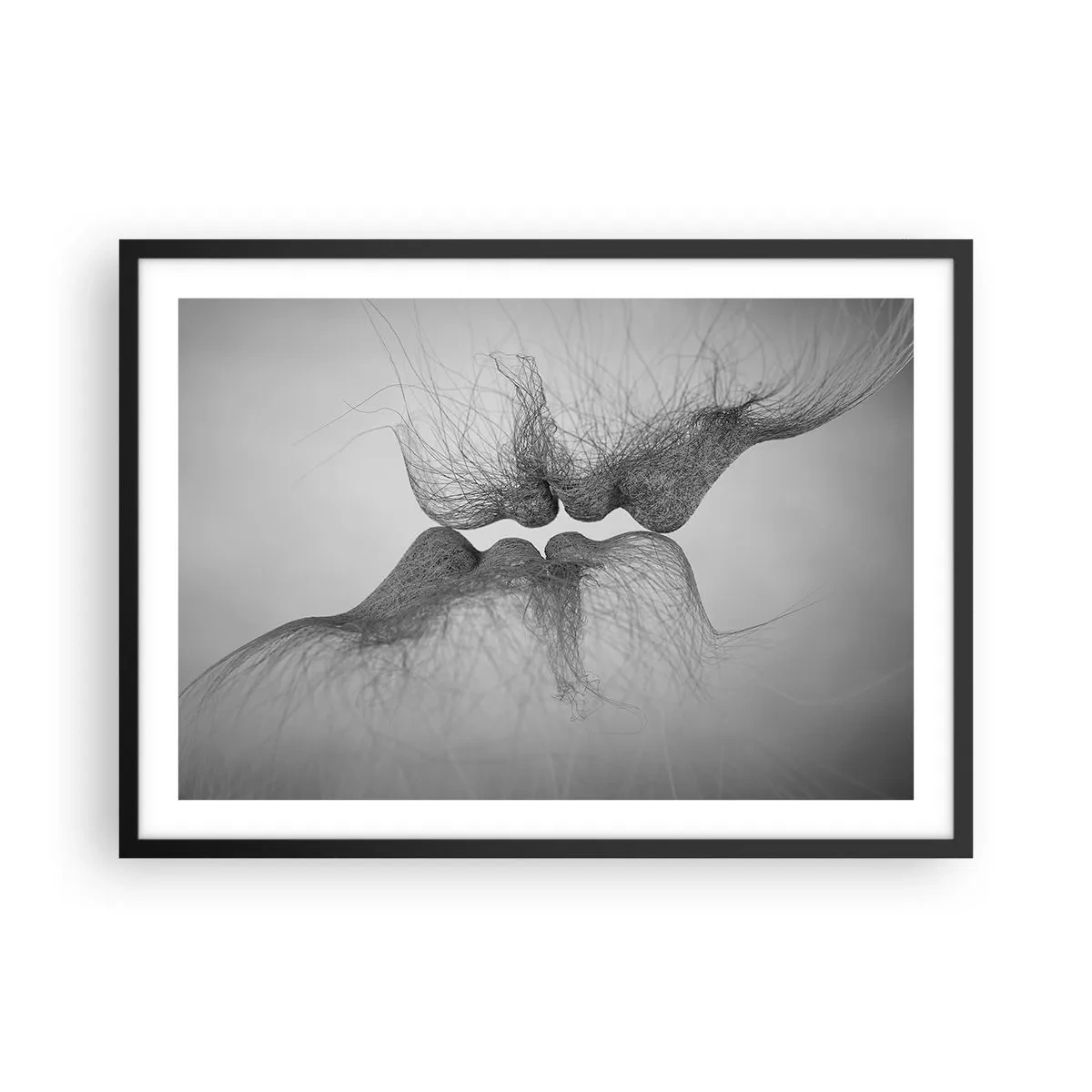 Affiche dans un cadre noir - Poster - Un baiser abstrait présenté sous une forme éthérée - 70x50cm - La bise du vent - Décoration murale moderne pour le salon et la chambre ARTTOR