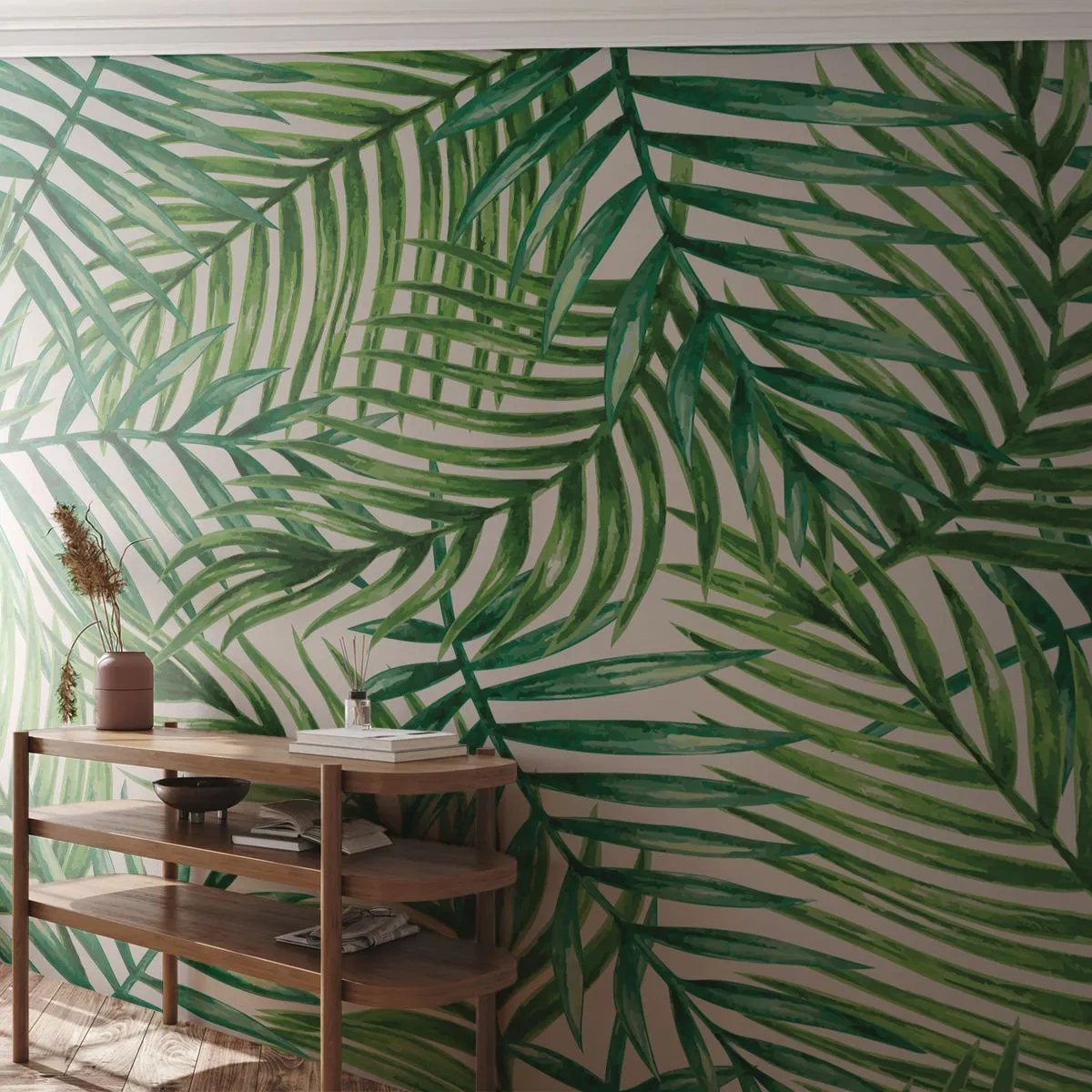 Papier Peint Autocollant Deluxe Sticker - Sous la canopée verte - Abstraction, Feuille de palmier, Cocotier - 250x175 cm