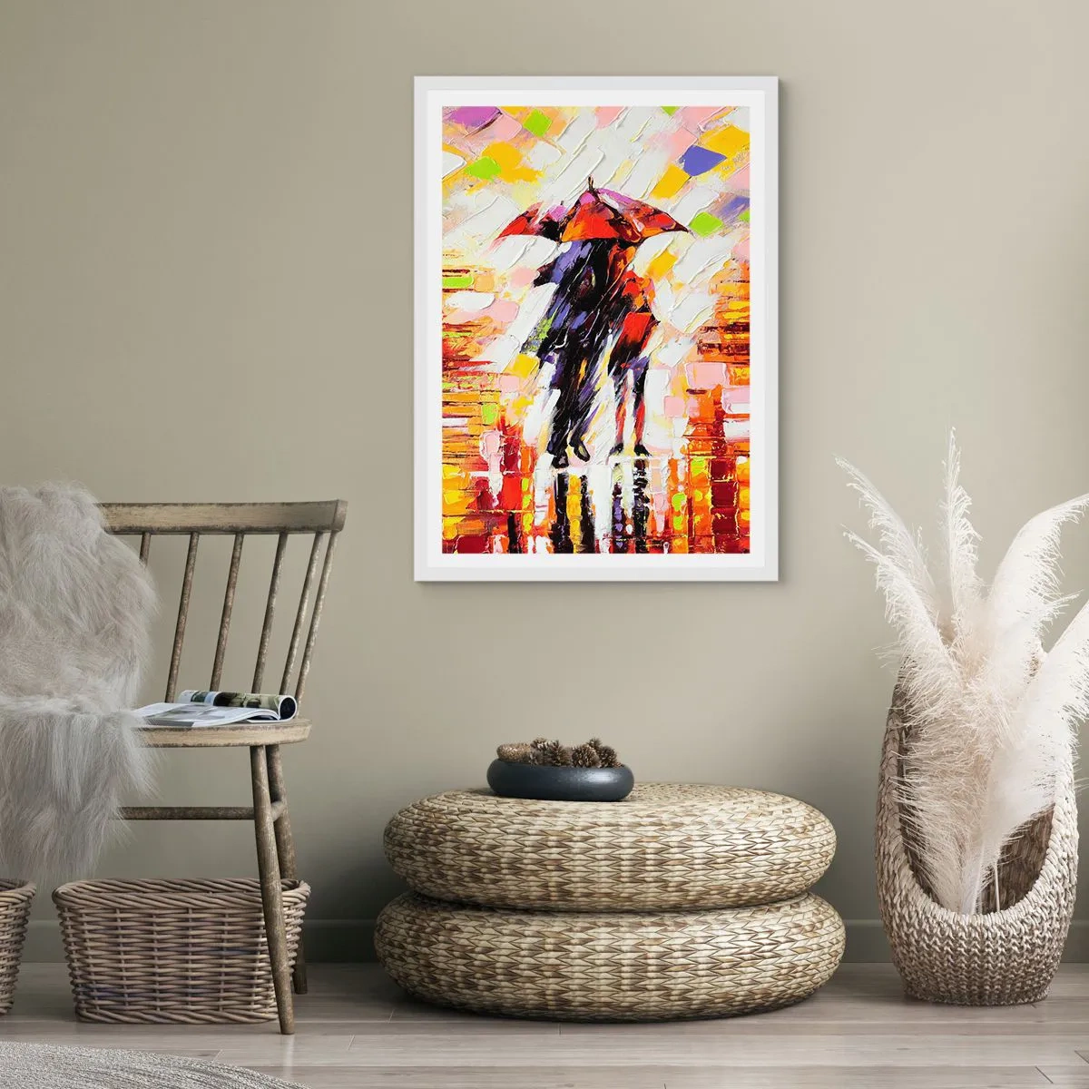 Affiche dans un cadre blanc - Poster - Ensemble à travers la nuit et la pluie - 40x50 cm