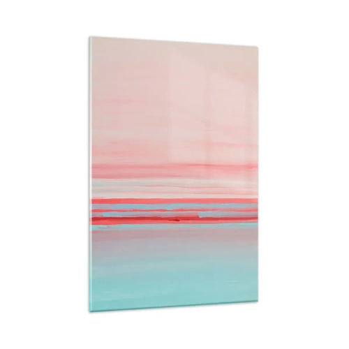 Impression sur verre - Image sur verre - Lignes pastel dans les tons rose et bleu dans une composition minimaliste - 80x120cm - Abstraction à l'aube - Décoration murale moderne pour le salon et la chambre ARTTOR