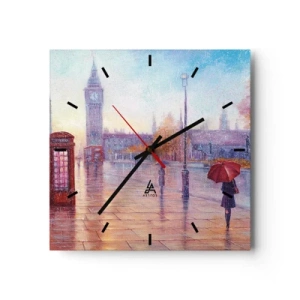 Horloge murale - Pendule murale - Rue de Londres avec Big Ben un jour de pluie - 30x30cm - Jour automnal londonien - Décoration murale moderne pour le salon et la chambre ARTTOR