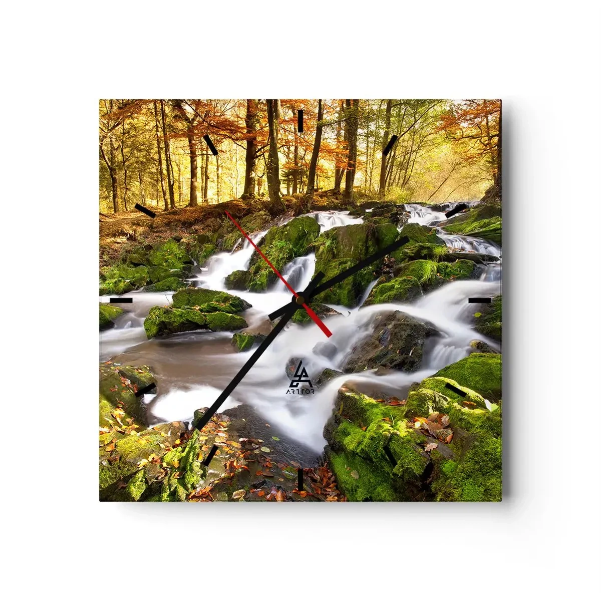 Horloge murale - Pendule murale - Rapidement à travers la forêt d'automne - 40x40 cm