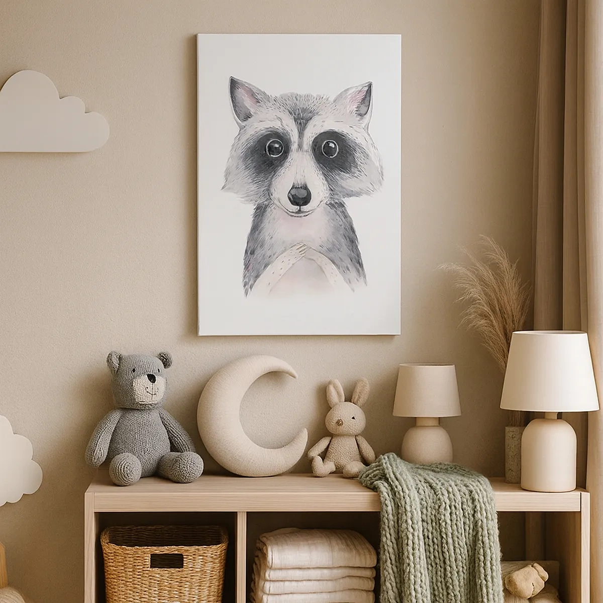 Impression sur toile - Image sur toile - Adorable portrait d'un raton laveur sur fond blanc - 50x70cm - Un moment pour s'émouvoir - Décoration murale moderne pour le salon et la chambre ARTTOR