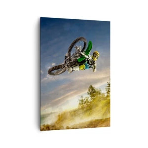 Impression sur toile - Image sur toile - Motocycliste dans un saut dynamique - 70x100cm - Activez les émotions ! - Décoration murale moderne pour le salon et la chambre ARTTOR