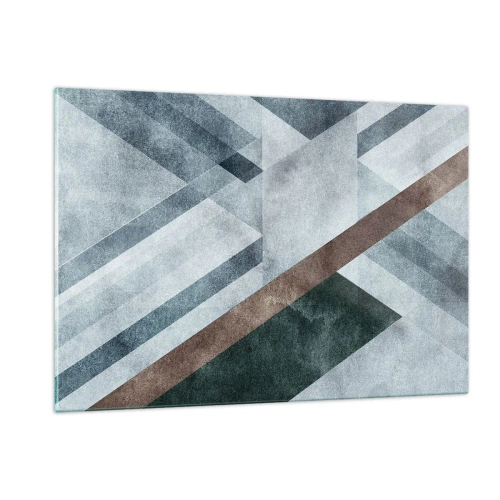 Impression sur verre - Image sur verre - Abstraction géométrique dans des tons froids avec un accent vert foncé - 120x80cm - Élégance sophistiquée de la géométrie - Décoration murale moderne pour le salon et la chambre ARTTOR