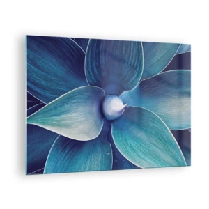 Impression sur verre - Image sur verre - Macrophotographie d'une plante dans des tons de bleu - 70x50cm - Le bleu du ciel - Décoration murale moderne pour le salon et la chambre ARTTOR