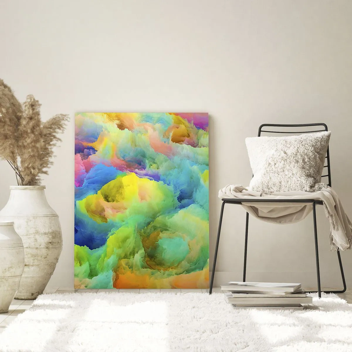 Impression sur verre - Image sur verre - Composition abstraite aux couleurs de l'arc-en-ciel - 80x120cm - Plumule arc-en-ciel - Décoration murale moderne pour le salon et la chambre ARTTOR