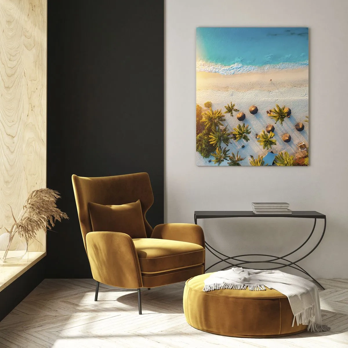 Impression sur verre - Image sur verre - Vue d'une plage tropicale avec des palmiers et une mer turquoise - 70x100cm - Bienvenue au paradis - Décoration murale moderne pour le salon et la chambre ARTTOR