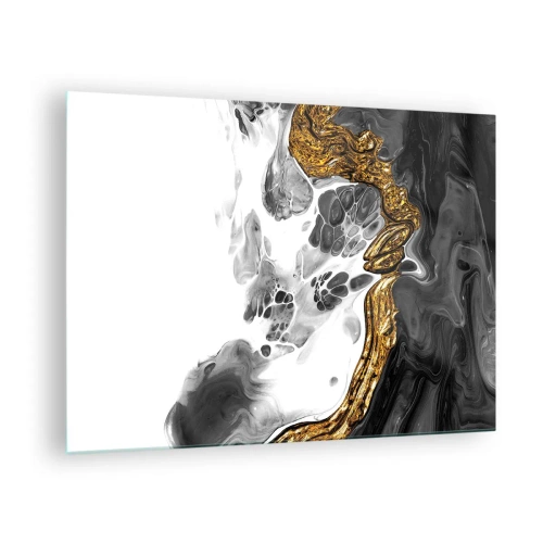 Impression sur verre - Image sur verre - Composition abstraite de noir, blanc et or - 70x50cm - Composition organique - Décoration murale moderne pour le salon et la chambre ARTTOR