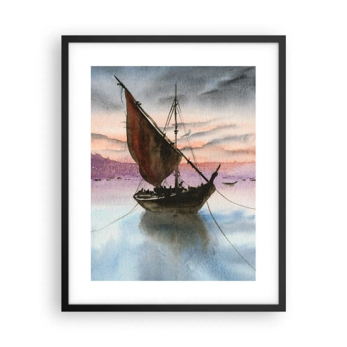 Affiche dans un cadre noir - Poster - Soirée au port - 40x50 cm