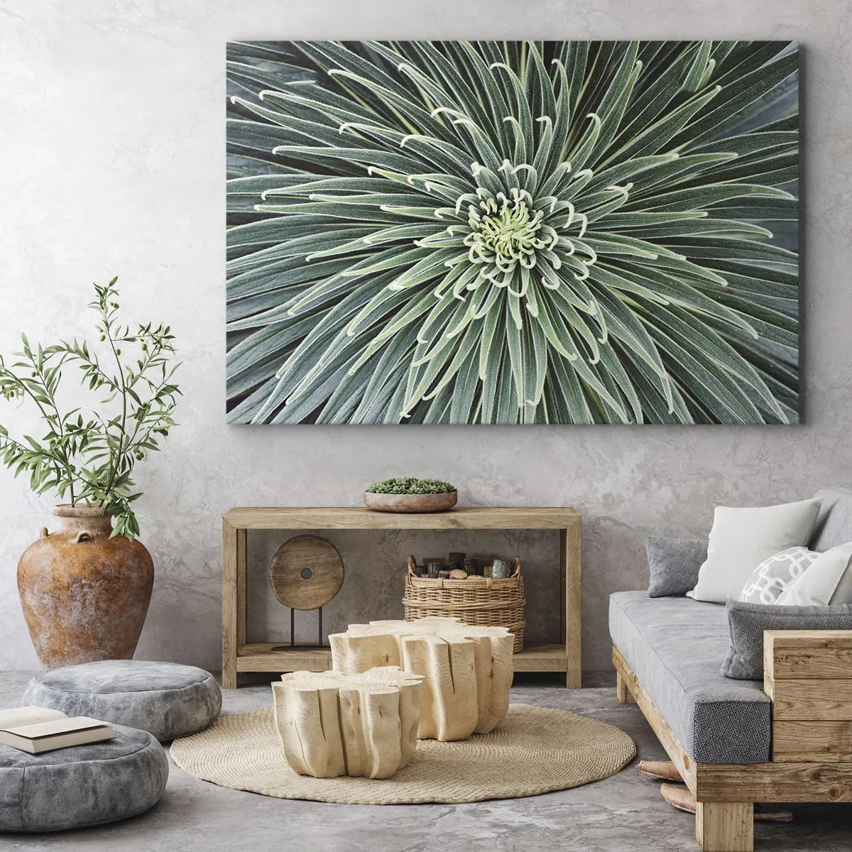 Impression sur toile - Image sur toile - Disposition symétrique de feuilles vertes ressemblant à une étoile - 70x50cm - Naissance d'une étoile - Décoration murale moderne pour le salon et la chambre ARTTOR