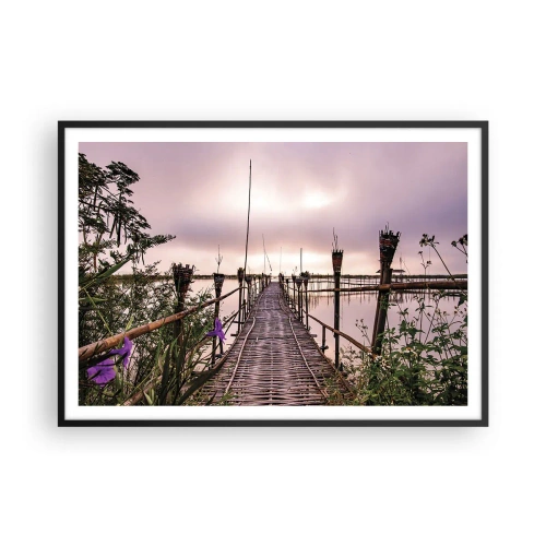 Affiche dans un cadre noir - Poster - Pont de bambou sur l'eau à l'aube - 100x70cm - Le silence et le calme d'Asie - Décoration murale moderne pour le salon et la chambre ARTTOR