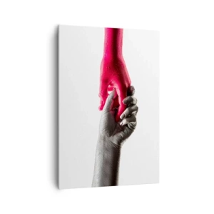 Impression sur toile - Image sur toile - Aiguilles symboliques en argent et rouge - 70x100cm - Ensemble, bien que différents - Décoration murale moderne pour le salon et la chambre ARTTOR