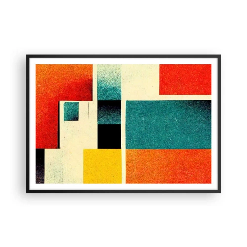 Affiche dans un cadre noir - Poster - Abstraction géométrique avec des rectangles et des carrés colorés - 100x70cm - Abstraction géométrique – bonne énergie - Décoration murale moderne pour le salon et la chambre ARTTOR