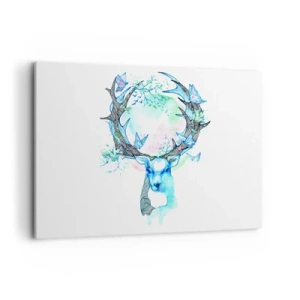 Impression sur toile - Image sur toile - Un graphique de cerf fantaisiste avec un motif de nature et de papillon - 100x70cm - La force et la délicatesse de la nature - Décoration murale moderne pour le salon et la chambre ARTTOR