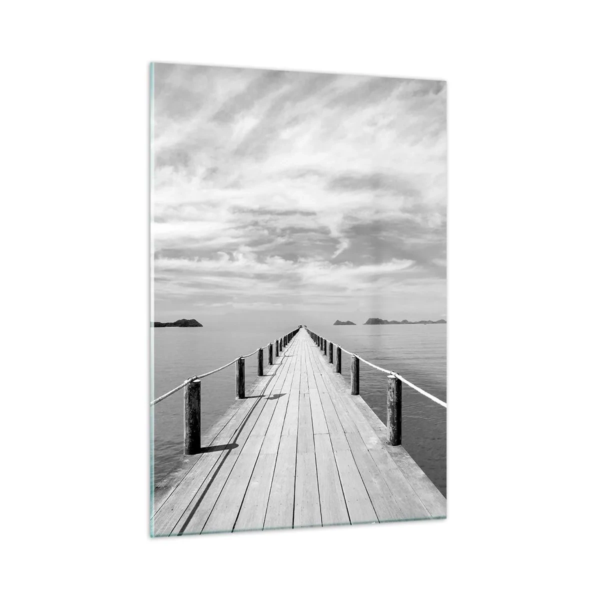 Impression sur verre - Image sur verre - Une jetée en bois menant au loin à travers une mer calme - 50x70cm - Et peut-être un voyage... - Décoration murale moderne pour le salon et la chambre ARTTOR