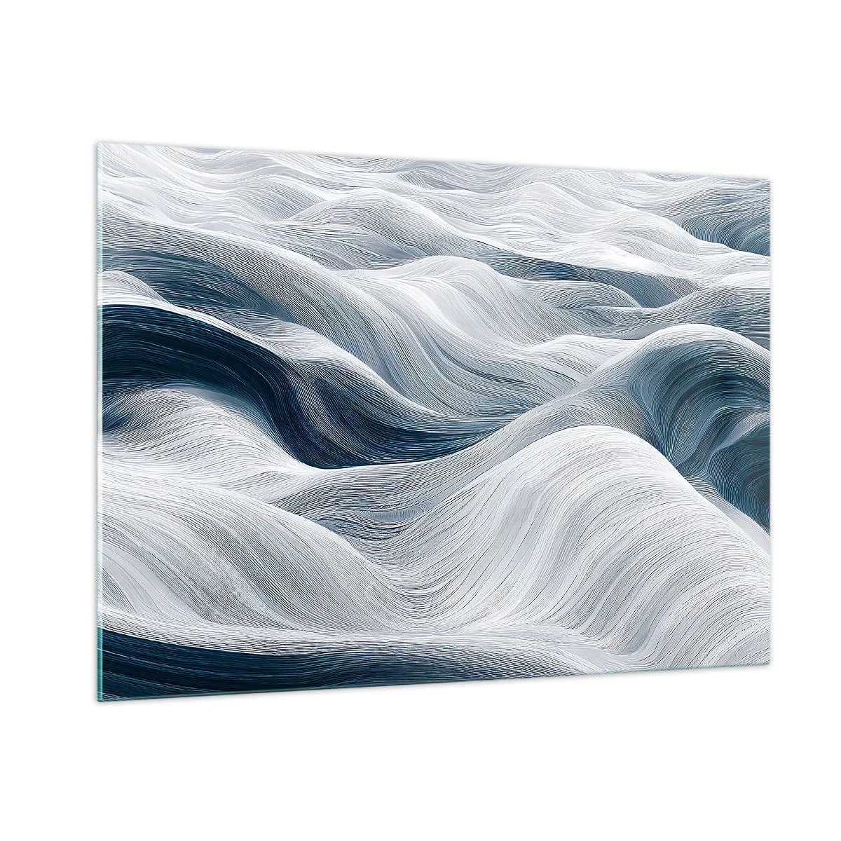 Impression sur verre - Image sur verre - Des vagues abstraites dans des tons de blanc et de bleu créant un effet de mouvement - 100x70cm - Vagues blanches et bleues - Décoration murale moderne pour le salon et la chambre ARTTOR