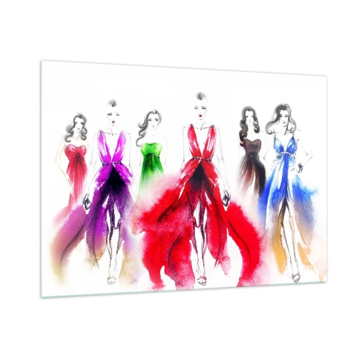 Impression sur verre - Image sur verre - Croquis de femmes en robes de soirée colorées - 100x70cm - Ambiances pour les déguisements - Décoration murale moderne pour le salon et la chambre ARTTOR