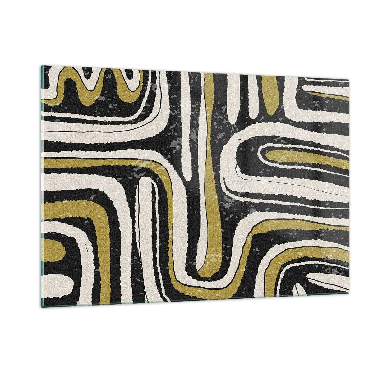 Impression sur verre - Image sur verre - Motifs abstraits en noir, blanc et or - 120x80cm - Composition : routes et ruelles - Décoration murale moderne pour le salon et la chambre ARTTOR